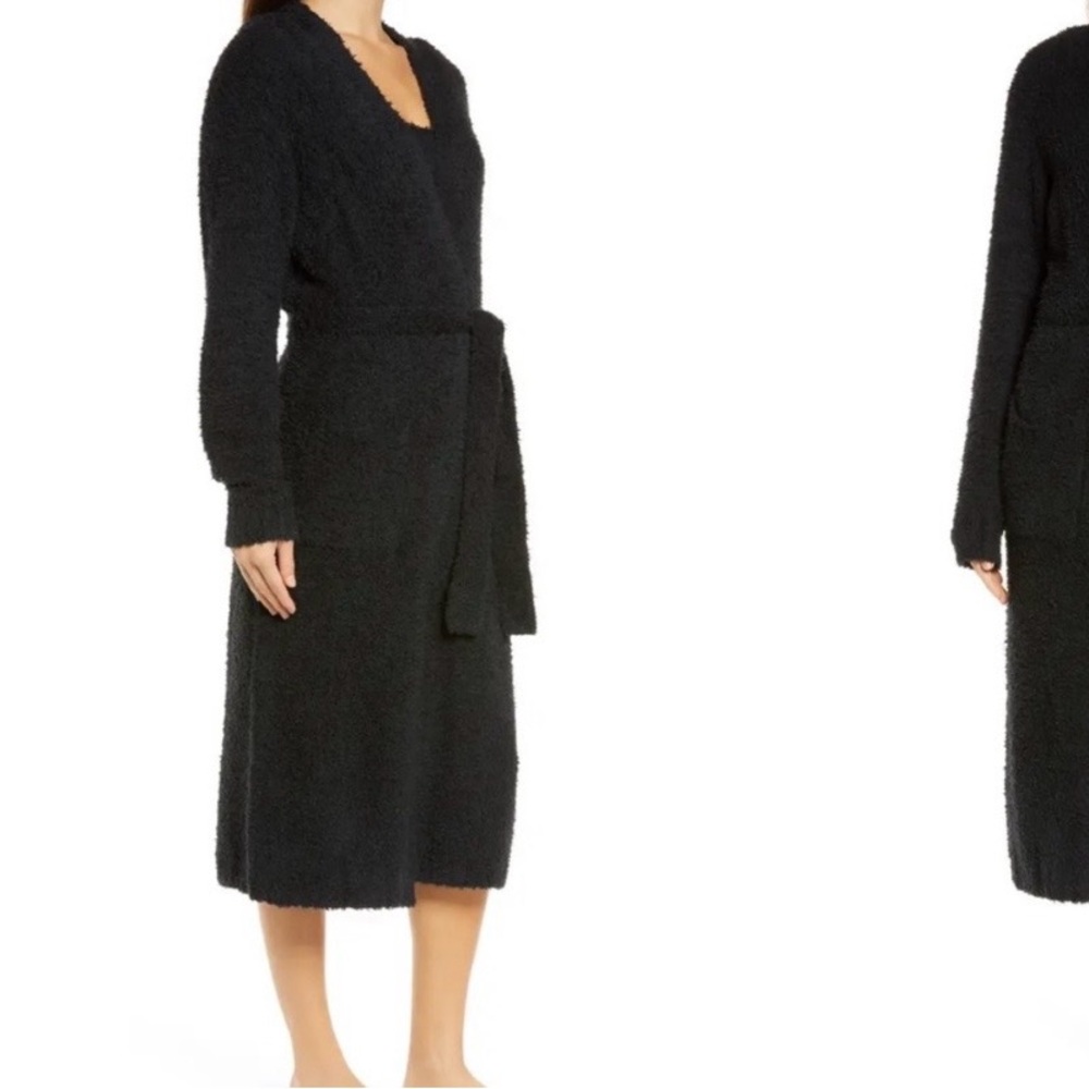 SKIMS Black Plush Wrap Midi Robe with Belt